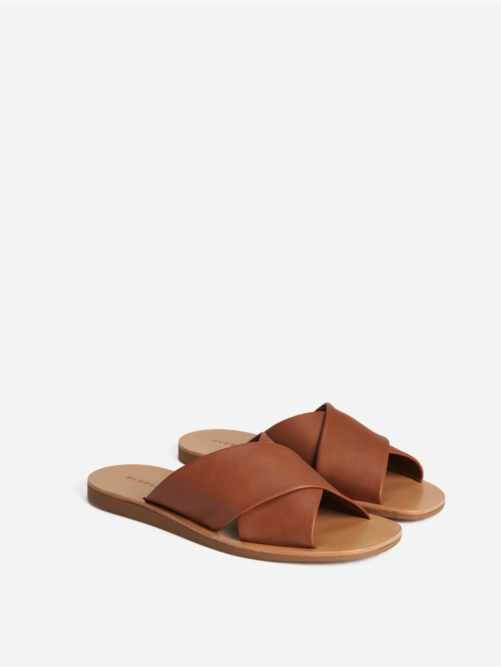 Everlane Cross Strap Leather Slide Sandals Saddle Brown 9.5 New